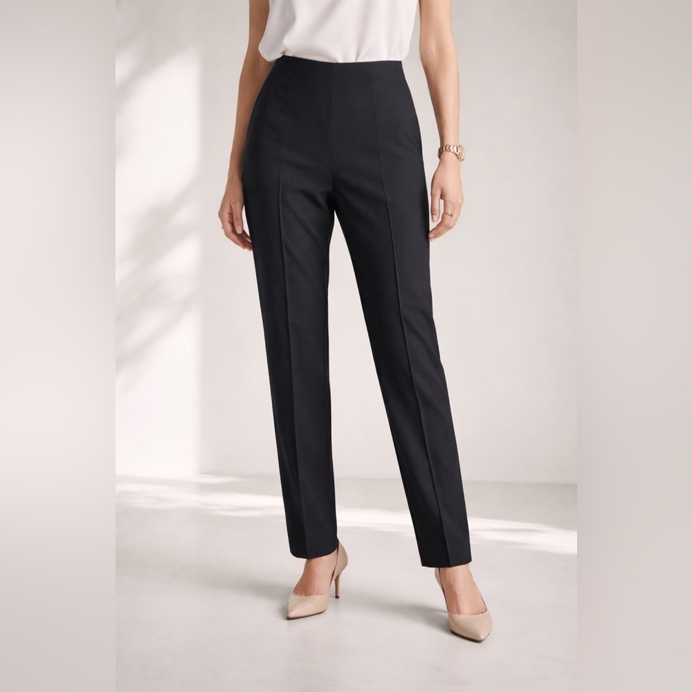 Gunex Womens Dress Pants Sz 12 Black Wool Tapered Leg Side Zip Italy Luxury
